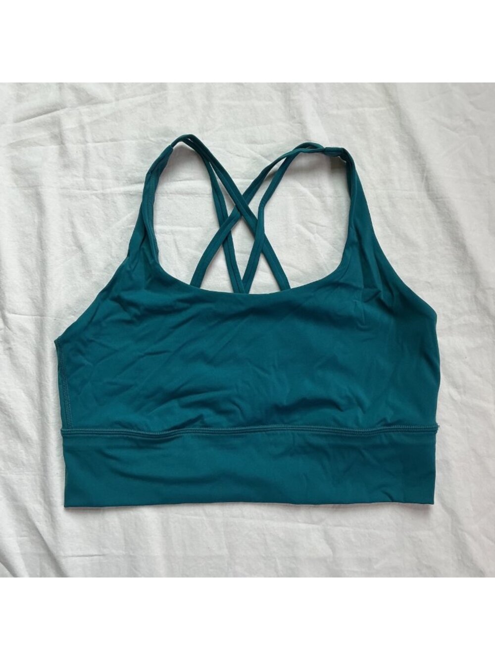 CRZ Yoga Womens Strappy Back Longline Sports Bra Teal Size L Nylon Blend